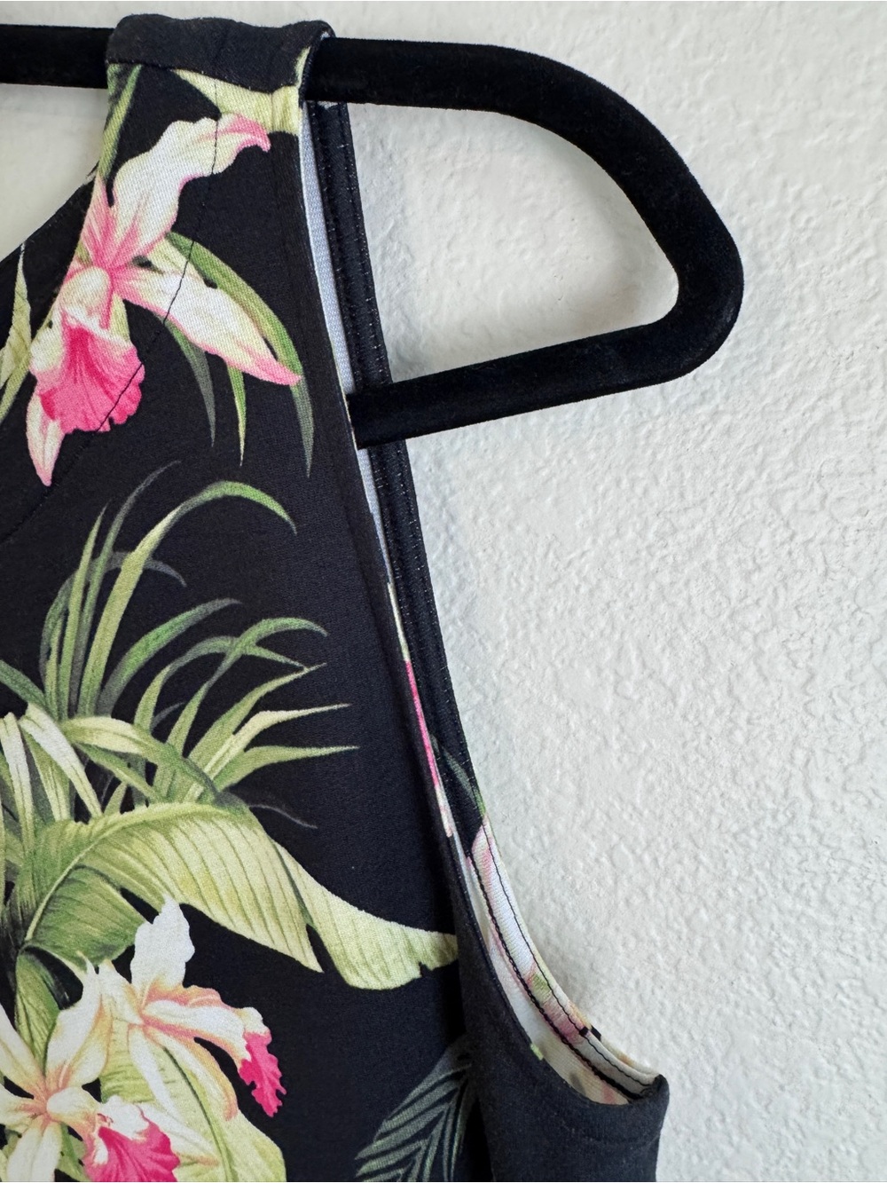 Tommy Bahama M Black Tropical Floral Shift Dress Sleeveless Knee Zip Stretch - Picture 5 of 12